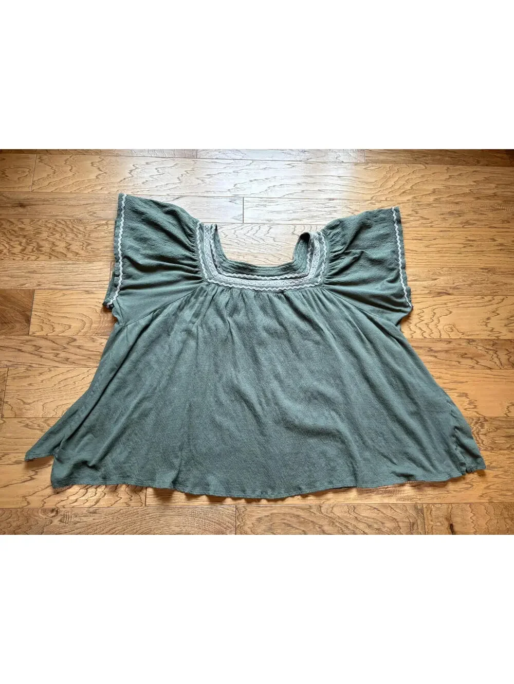 Catherines Size 3X Textured Square Neck Batwing Sleeve Top Green Cotton Blend - Picture 6 of 8